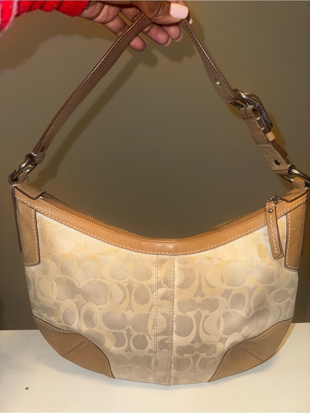 Coach Tan and Ivory Signature Shoulder Hobo - Picture 3 of 12